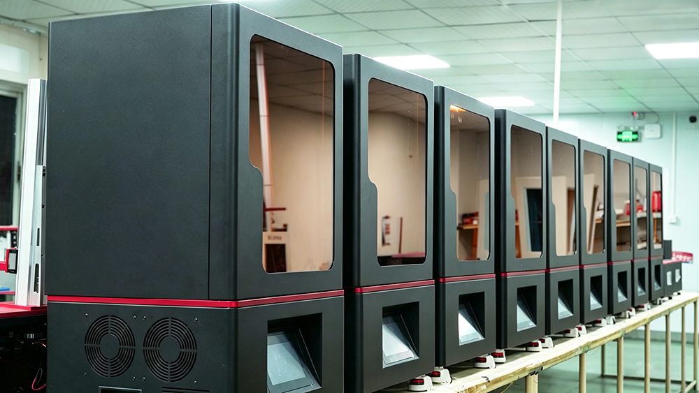 montagem técnica de equipamento profissional de impressão 3D em resina