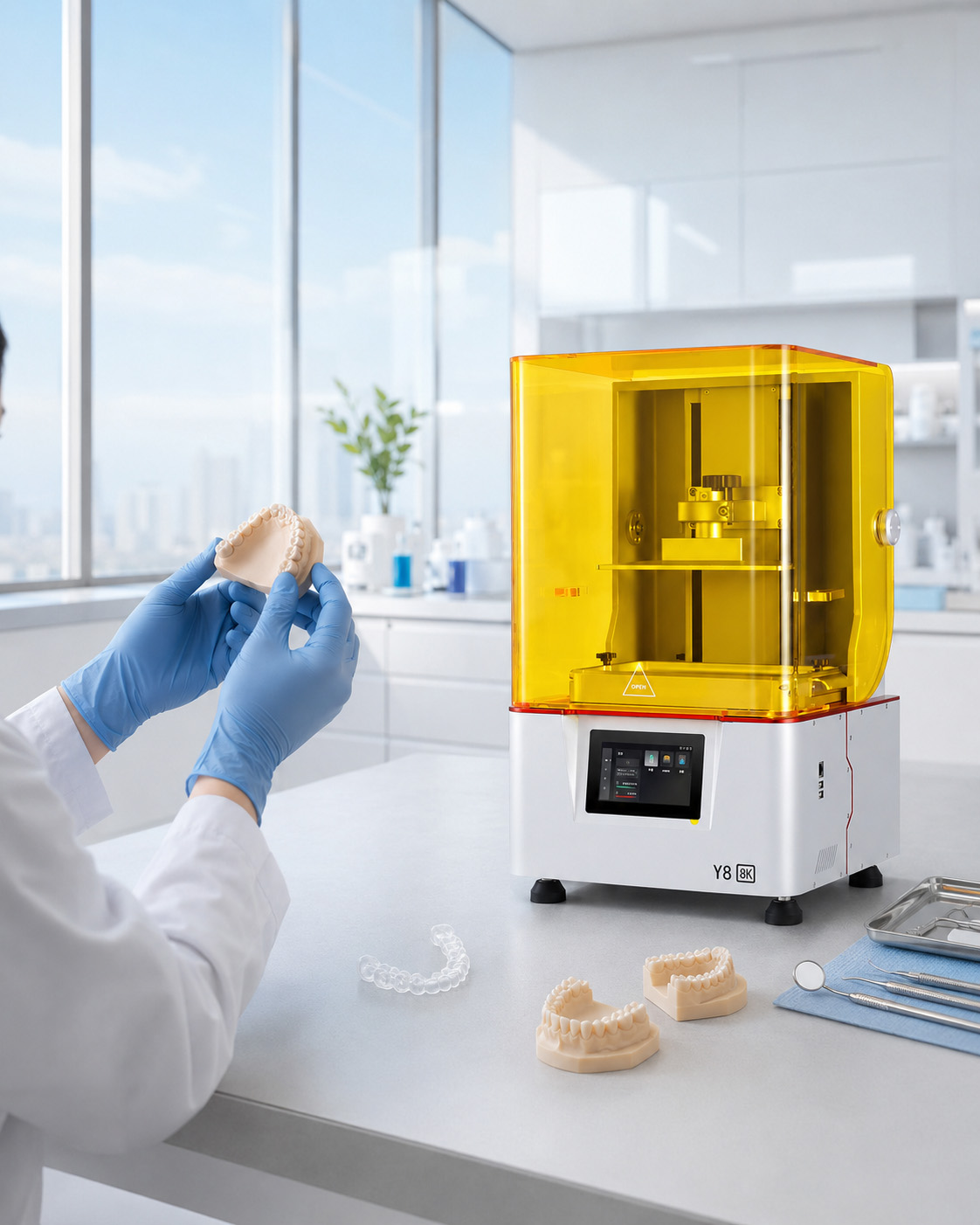 impressão 3D odontológica em laboratório claro e moderno
