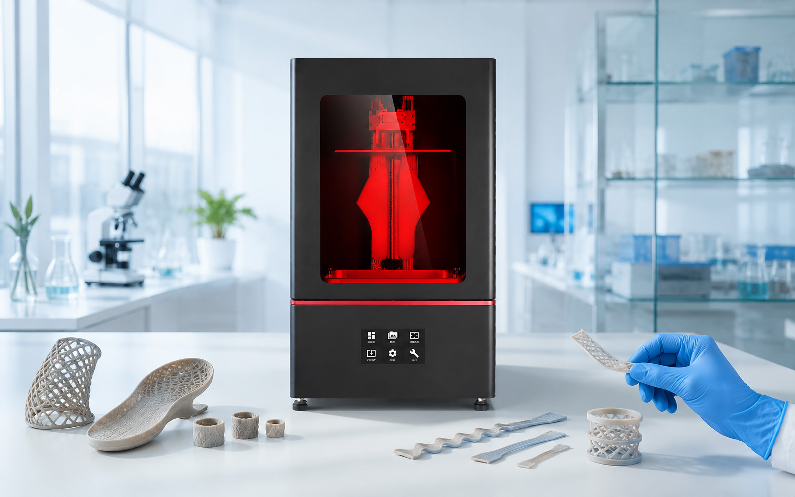 impressora 3D Flex G2 para resina flexível em ambiente profissional claro